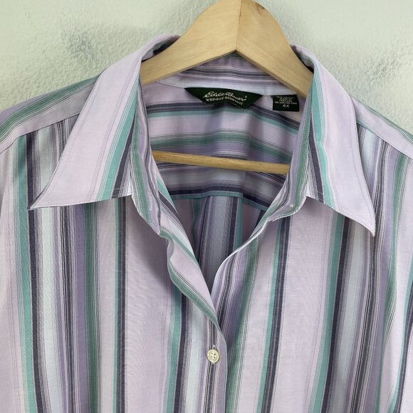 Eddie Bauer Womens Plus 4X Wrinkle Resistant Button Up Shirt Striped Long Sleeve - Picture 6 of 8